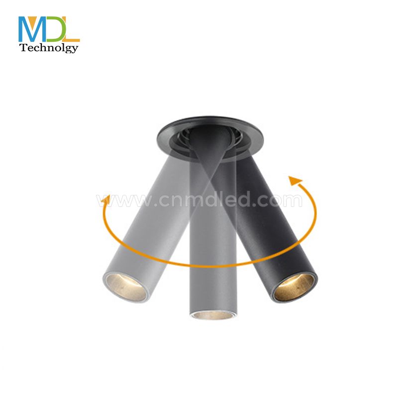 MDL BlackWhite Long Tube LED Downlight 12W Recessed LED Angle Swivel Spotlight Model: MDL-RDL7A