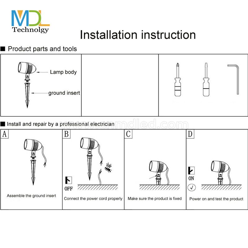 MDL LED Spike Light LED Spotlight Outdoor Projection Light IP65 Waterproof Landscape Light Model:MDL- SPL19