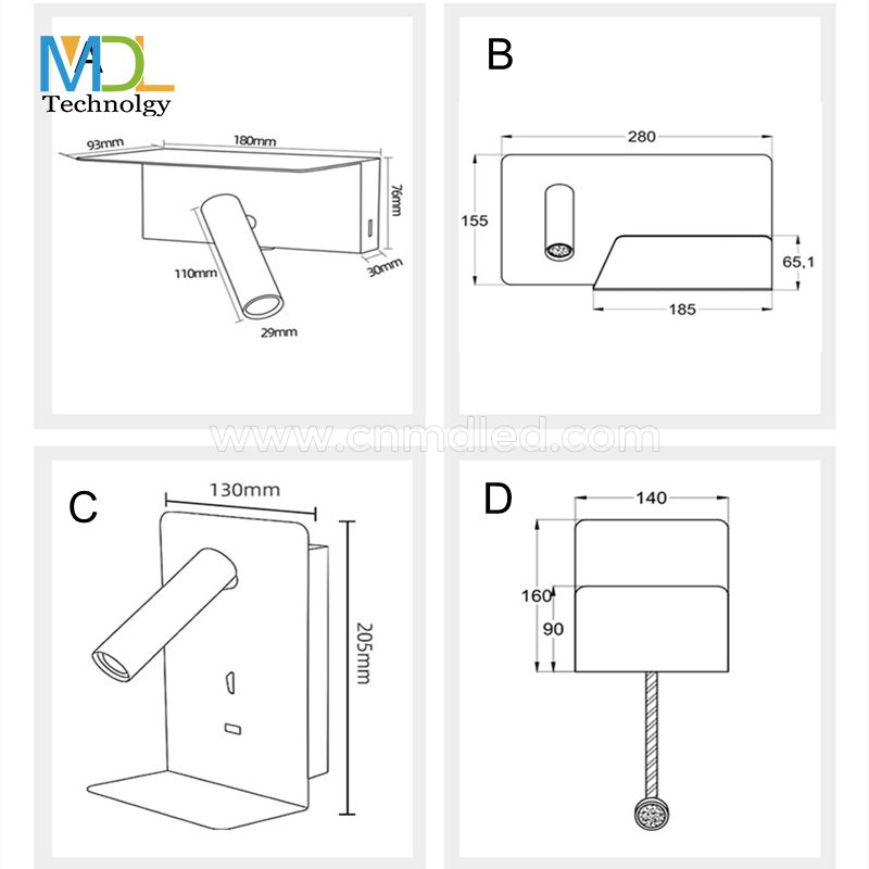 MDL Shelf Wall Lights Hotel Bedside Headboard Led Reading Lighting Model: MDL-RWL12