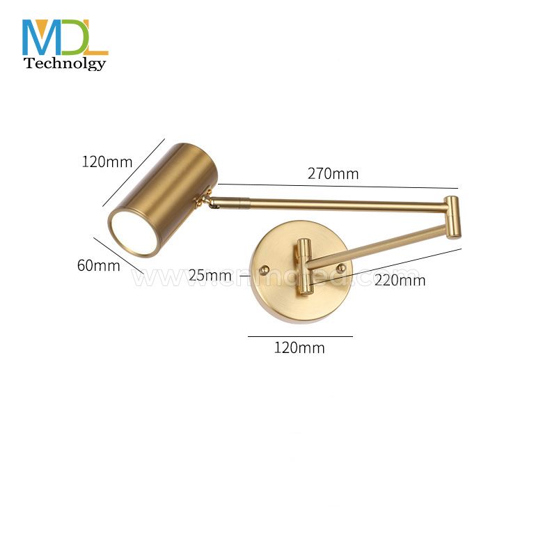 MDL LED Wall Lamp Simple Bedroom Study Bedside Reading Lamp Folding Telescopic Long Rod Rocker Sconce Gold Model: MDL-RWL23