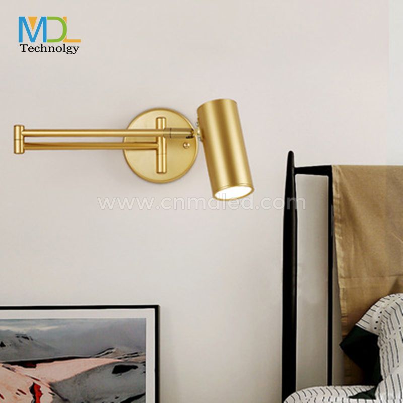 MDL LED Wall Lamp Simple Bedroom Study Bedside Reading Lamp Folding Telescopic Long Rod Rocker Sconce Gold Model: MDL-RWL23