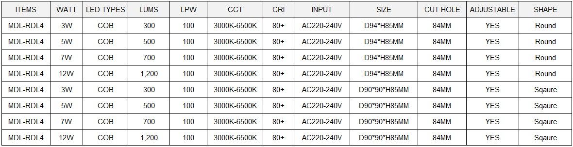 LED Spot Light Model: MDL-RDL4