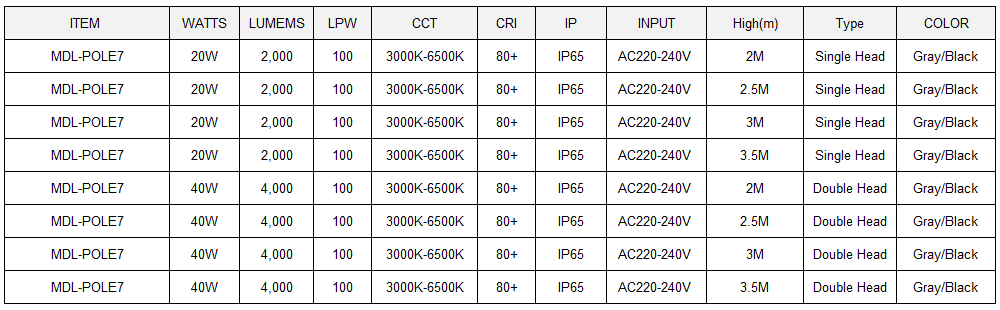 LED Pole Light  Model:MDL-POLE7