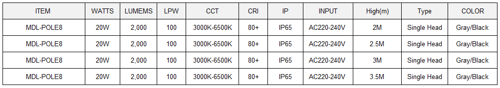 LED Pole Light  Model:MDL-POLE8