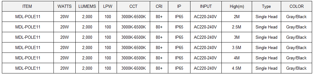 LED Pole Light  Model:MDL-POLE6