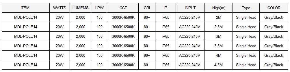 LED Pole Light  Model:MDL-POLE14