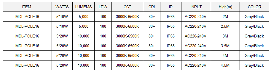 LED Pole Light  Model:MDL-POLE16