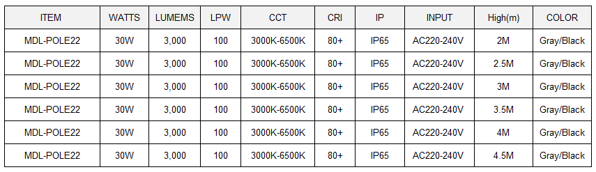 LED Pole Light  Model:MDL-POLE22