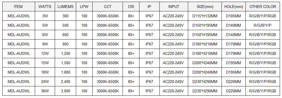 LED Inground Light Model:MDL-AUDWL