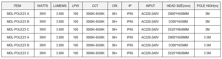 LED Pole Light  Model:MDL-POLE23